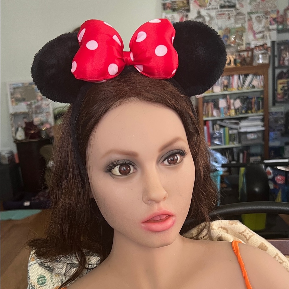 #1418**Black Minnie Mouse Ears with Red Polka Dot Bow